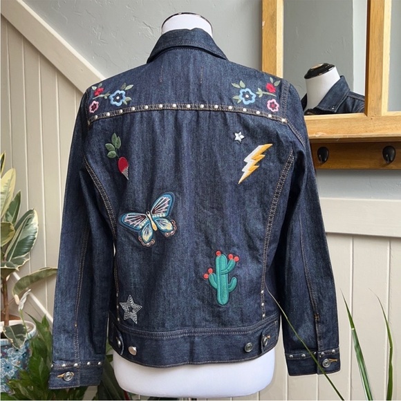 Coach Embroidered Denim Jean Jacket in Multi - Picture 5 of 16